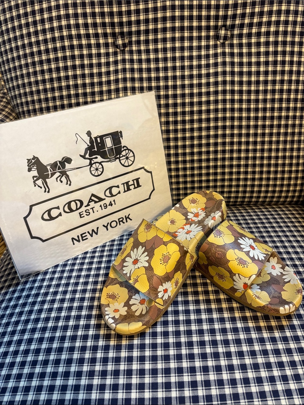 Coach Udele sport slide in Yellow and Brown Floral